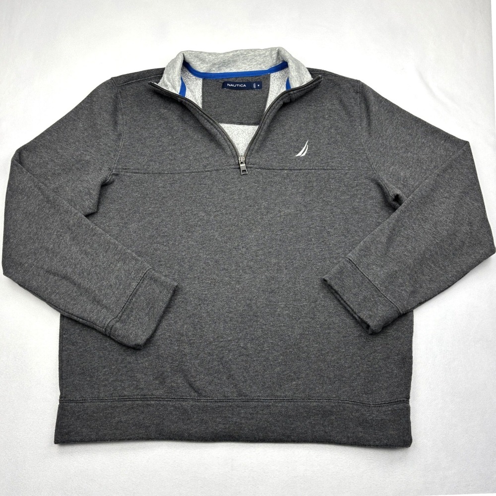 Nautica Sweatshirt Mens Medium Gray Fleece Quarter Zip Pullover J Class Logo M